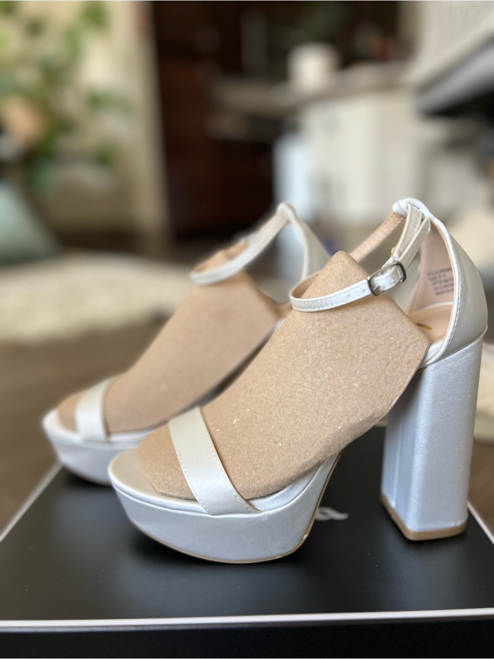 Platform Block Heel Sandals in White